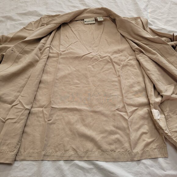 Appleseeds Tencel Beige Blazer Jacket Iridescent Buttons Patch Pockets Collar - Picture 7 of 13
